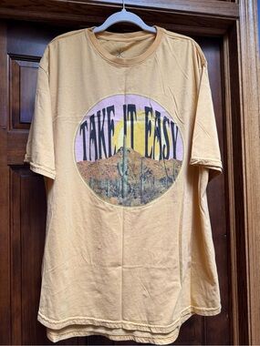 Take It Easy Graphic Tee - Mustard Yellow, One Size